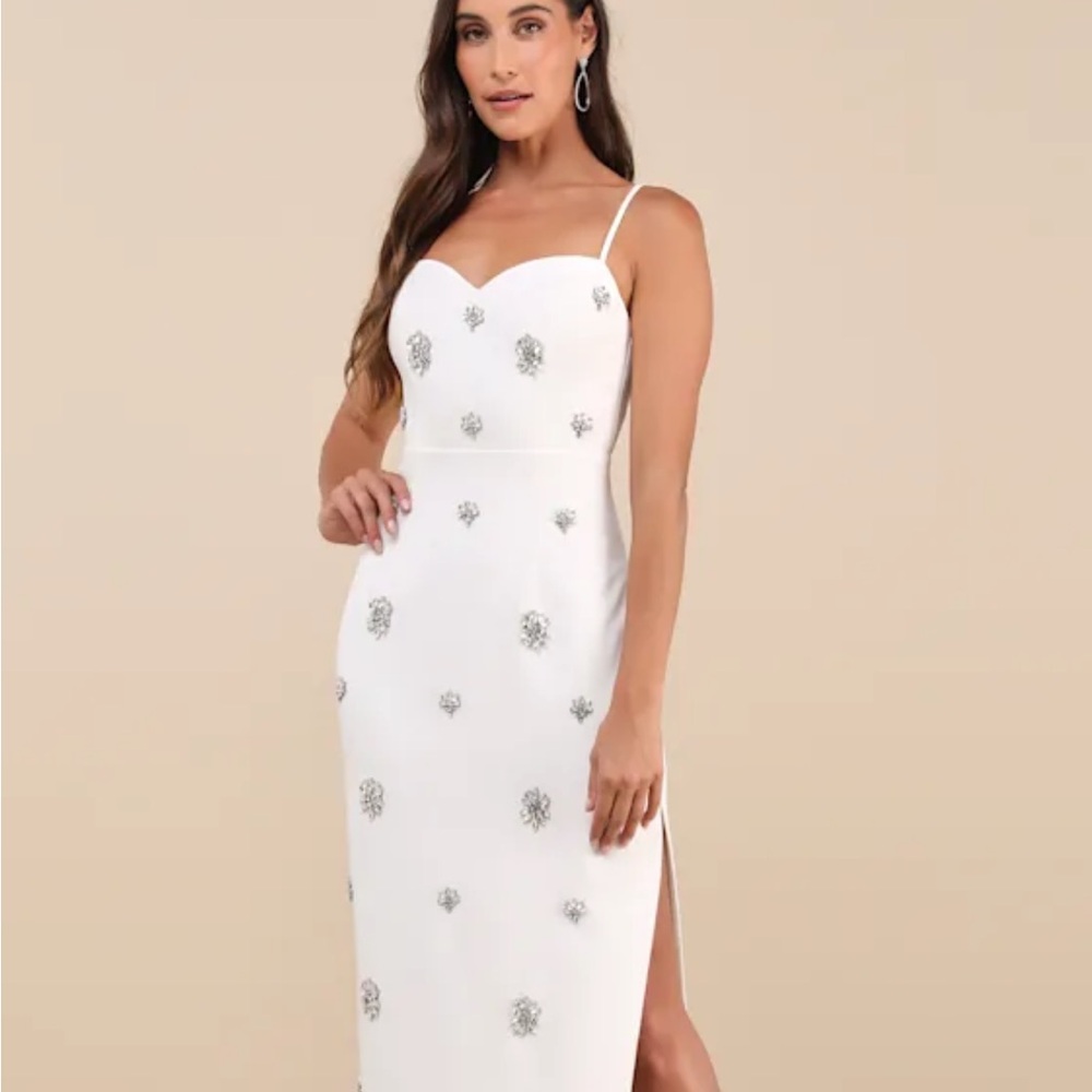 Lulu's White Maxi Dress with Silver Accents